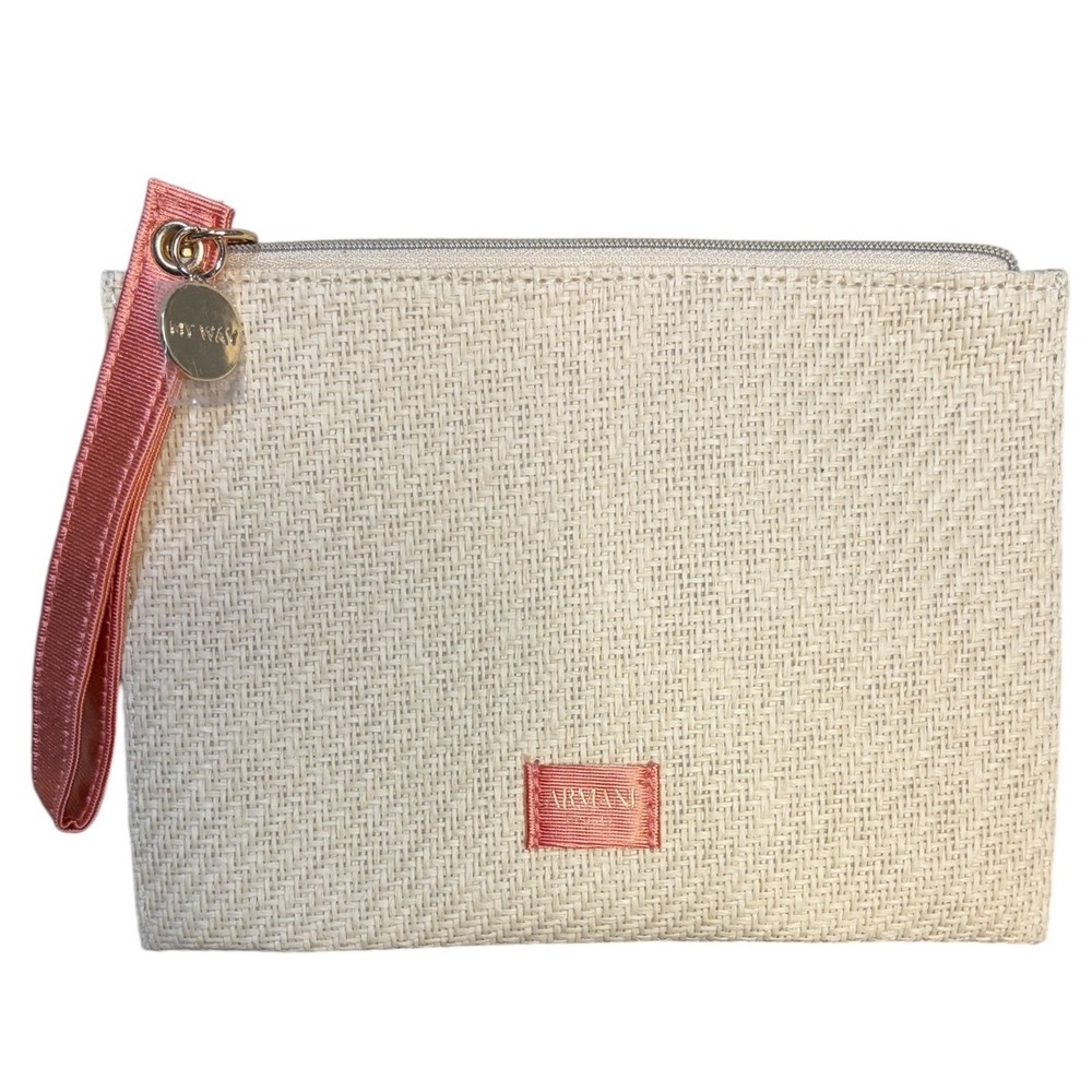NWOT Armani Beauty Cream Coral Woven Paper Wristlet Pouch Women OS‎